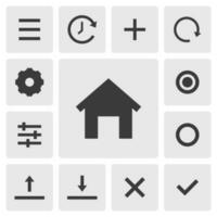 Home icon vector design. Simple set of smartphone app icons silhouette, solid black icon. Phone application icons concept. Homepage, menu, add, setting, okay, cancel icons buttons