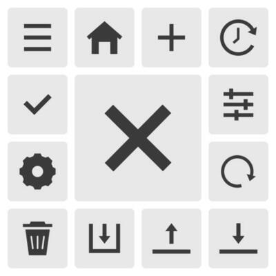 Cancel icon vector design. Simple set of smartphone app icons silhouette,  solid black icon. Phone application icons concept. Cancel, delete, select,  checked, menu, add, home, save, setting buttons 25420970 Vector Art at