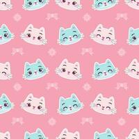 Cute colorful cat kitten with ribbon and flower seamless pattern illustration vector