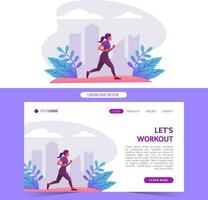 Woman jogging running healthy exercising in the park vector illustration for web site home landing page and banner