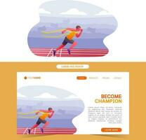 Sprinter running marathon on finish line become winner champion illustration for web landing page and banner vector