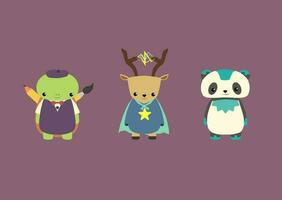 Adorable Animal Mascot Superheroes Set Bundle - Panda, Turtle, Deer vector