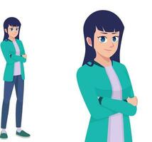 Girl or Women Standing Happy Cool Expression Pose Cartoon Illustration vector