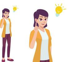 Women or Girl Thinking and Got Idea Expression Pose Cartoon Illustration vector