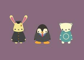 Adorable Animal Mascot Proffesions Set Bundle - Rabbit, Polar Bear, Penguin vector