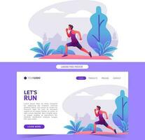 Man jogging running marathon sprint healthy exercising in the park vector illustration for web site home landing page and banner