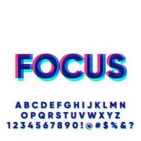 Focus glitch text effect alphabet number font set collection vector