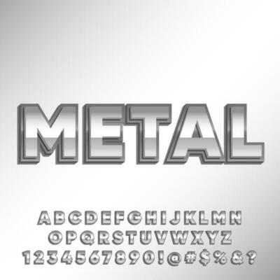 Metallic chrome and iron shining font effect collection set