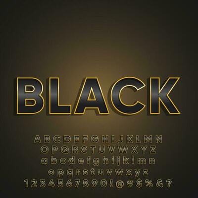 Black luxury shining gold metallic text effect alphabet letter collection set