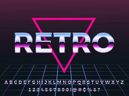 3D retro vintage digital metallic neon text effect