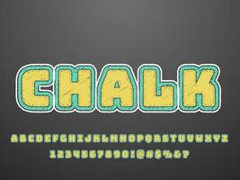 Colored chalk text font alphabet scribble rough on board text effect vector