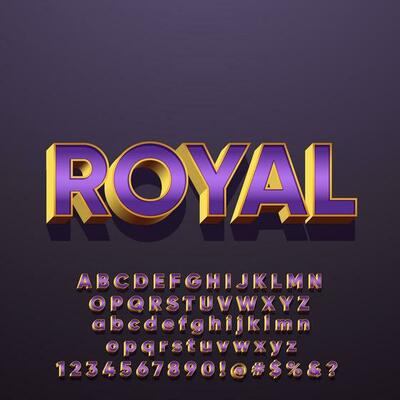 Royal gold metallic purple glamour text effect with shadow alphabet letter font collection