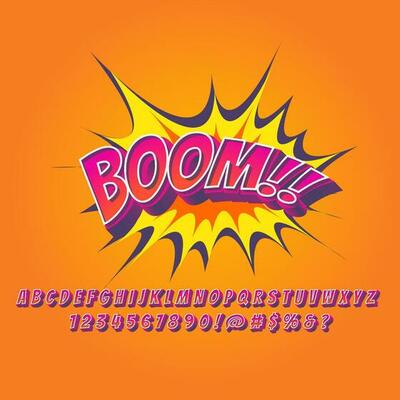 Creative explosion comic font 3D style effect cartoon pop art letters alphabet text for illustration and banner