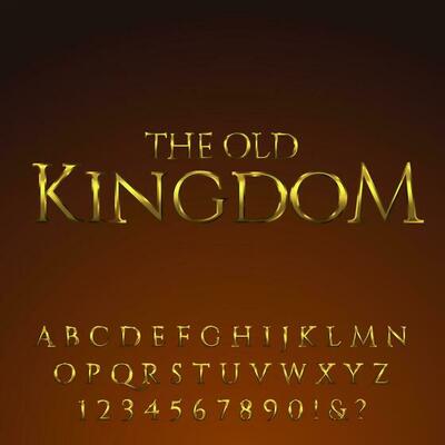 Gold kingdom empire medieval classic fantasy 3D text font alphabet effect collection set