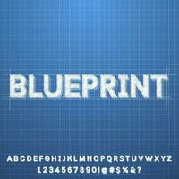 Blueprint rough sketch blue background with white text effect alphabet letter font collection set vector