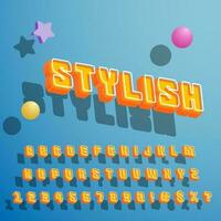 3D isometric perspective stylish cool youth pop colorful bright font text alphabet collection set vector