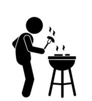 Illustration and stick figure icon are barbecuing vector