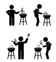 Illustration and stick figure icon are barbecuing vector