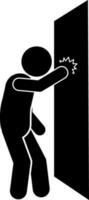 illustration of a stick figure knocking on the door or breaking the door vector