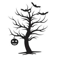 Scary Halloween Tree With Hanging Pumpkin, Vector isolated illustration on White Background