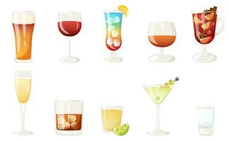 Different type of alcoholic drinks set.  Bar drinks menu elements. vector