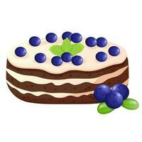 Chocolate cake with cream decorated with blueberry. vector