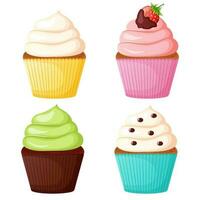 Colorful cupcakes set. Sweet bakery products. vector