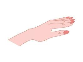 Vector woman hand with pink manicure flat illusstration. Beautiful woman hand with pink nails illustration