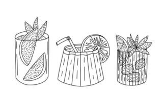 Vector non alchohol cocktails set. Summer long drinks sketches set