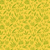 Vector leafy seamless pattern. Different leaves on yellow background