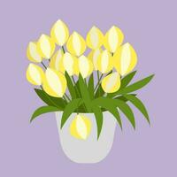 Vector yellow tulips bouquet in vase illustration