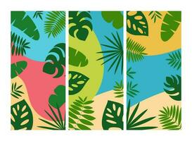 Tropical leaves templates for social network stories vector set. Vector vertical modern stories with tropical jungle leaves