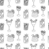 Vector alcoholic cocktails seamless pattern. Different long drink summer cocktails pattern