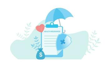 flat design style illustration about health with umbrella money bag and shield vector