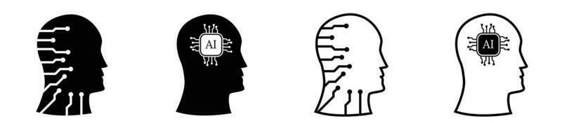 cabeza silueta con pastilla procesador y circuito tarjeta madre principal tablero artificial inteligencia robótica vector