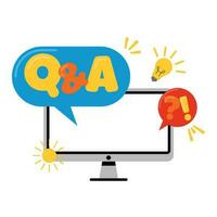 qna question and answer illustration with smartphona and computer monitor and colorful vector