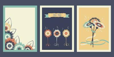 conjunto de floral saludo tarjetas con Copiar espacio para texto. flor antecedentes con plantas, flores silvestres, hoja siluetas vector ilustración para pancartas, carteles, saludo plantilla, impresión