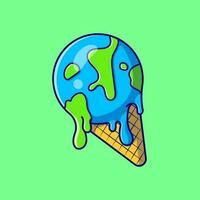 Ice Cream Earth Drip Melted Cartoon Vector Icon Illustration. Food And Drink Icon Concept Isolated Premium Vector. Flat Cartoon Style