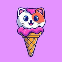 Cute Cat Ice Cream Cartoon Vector Icon Illustration. Animal Food Icon Concept Isolated Premium Vector. Flat Cartoon Style