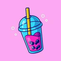 Boba Milk Tea Cartoon Vector Icon Illustration. Food And Drink Icon Concept Isolated Premium Vector. Flat Cartoon Style