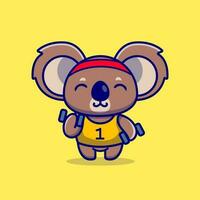 Cute Koala Lifting Dumbbell Cartoon Vector Icon Illustration. Animal Sport Icon Concept Isolated Premium Vector. Flat Cartoon Style