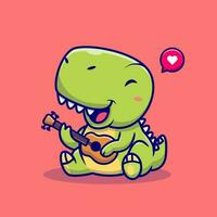 Cute Dinosaur Playing Guitar Cartoon Vector Icon Illustration.  Animal Music Icon Concept Isolated Premium Vector. Flat  Cartoon Style