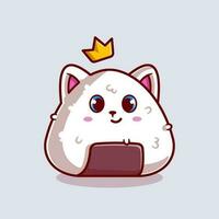 Cute Cat Onigiri With Crown Cartoon Vector Icon Illustration Icon Concept Isolated Premium Vector. Flat Cartoon Style