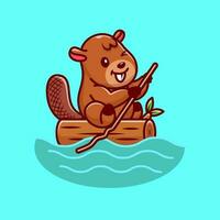 Cute Beaver Rowing On River Cartoon Vector Icon  Illustration. Animal Nature Icon Concept Isolated Premium  Vector. Flat Cartoon Style