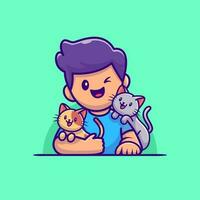 Cute Male With Cat Cartoon Vector Icon Illustration. People  Animal Icon Concept Isolated Premium Vector. Flat Cartoon  Style