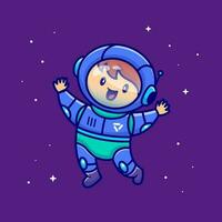 linda chico vistiendo traje de astronauta dibujos animados vector icono ilustración. personas Ciencias icono concepto aislado prima vector. plano dibujos animados estilo