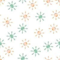 Sun seamless hand drawn pattern in doodle style. vector