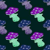 Magical magic fly agaric seamless pattern. Creative mushrooms silhouettes wallpaper. vector