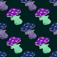 Magical magic fly agaric seamless pattern. Creative mushrooms silhouettes wallpaper. vector