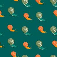 Cute snails seamless pattern. Funny cartoon character wallpaper in doodle style. vector